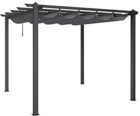 The Fellie 3M x 3M Aluminium Pergola with Retractable Roof, Outdoor Garden Gazebos Water-resistant, Large Metal Retractable Pergola Sun Shade Shelter for Garden, Patio, Poolside, Party, Light Grey