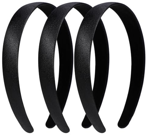 Wanmu 3 Stück Satin Stirnbänder Plastik Haarband Rutschfestes Haarreifen Stirnband Einfaches Haarreif Haarbänder DIY-Haarschmuck für Mädchen Frauen (Schwarz)