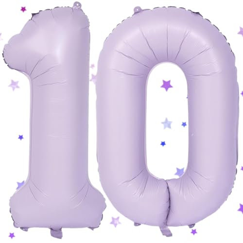 UDRKFOPK Lila Luftballon 10,Zahlen Luftballon Lila,40 Zoll Lila Folienballon 10,101cm Lila Zahlenballon 10 Helium Ballon Luftballon 10 Geburtstag für Geburtstagsdeko Kinder Mädchen Junge