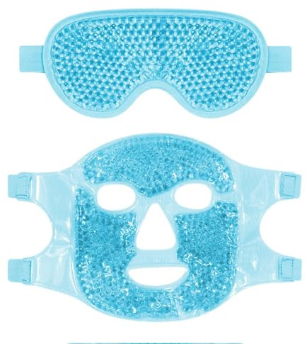 Cooling Eye Mask for Hot & Cold Therapy, Reusable Gel Beads Face Mask with Gel Eye Compress for Migraine Relief, Puffy Eyes, Sinus Pain, Dark Circles, Spa Treatments, Face Puffiness, Blue – Set of 2
