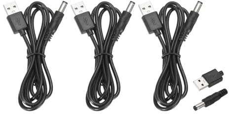 QUARKZMAN 3 Stück USB auf DC-Stromkabel 3A 5V DC-Stromkabel 5,5 mm x 2,1 mm Stecker Ladekabel Adapter für Lüfter Kamera Telefon Tablet-Geräte (1 m, Schwarz)