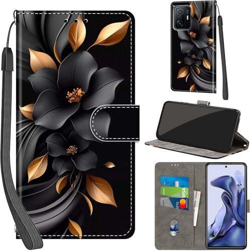 PHINIENLAND Handyhülle für Xiaomi 11T / 11T Pro Hüllen Premium Leder Case Klappbar Wallet Magnet Kartenfach Standfunktion Schutzhülle kompatibel mit Xiaomi 11T Cover,Blumen