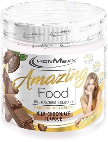 IronMaxx Amazing Food Mahlzeitenersatz - Chocolate 330g Dose | Mit Collagen, High Protein und Glutenfrei, mit hochwertigem Kollagen, In Kooperation mit Mariia