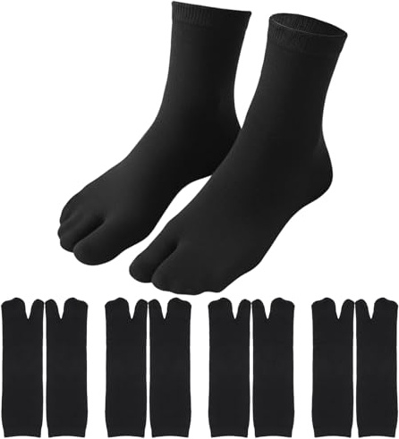 TIESOME 4 paia calze con dita di calzini infradito Tabi con punta divisa per uomo e donna calzini elasticizzati a taglio basso, nero, 5-9
