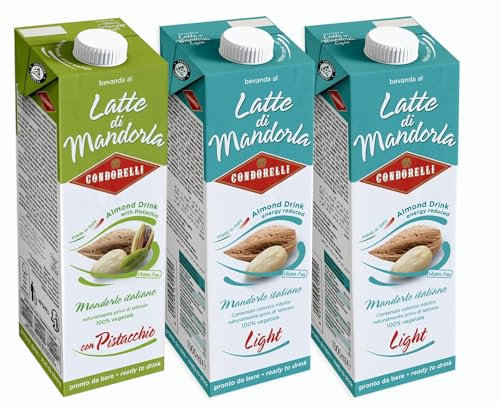 Condorelli TRIS Bevanda al Latte di Mandorla, Gusti Light + Pistacchio 1l [2 Light - 1 Pistacchio]
