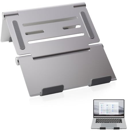 Supporto Laptop Regolabile in Alluminio - Stand Pieghevole e Portatile per PC Portatile da 10 a 16 Pollici, Stabile e Salvaspazio, Perfetto per Ufficio e Viaggi, Colore Argento