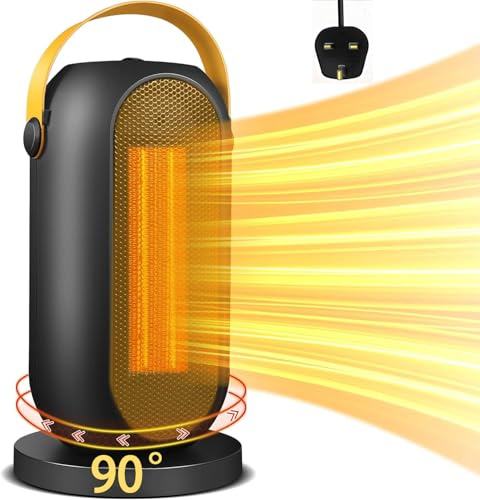 Fan Heater, Portable Space Heater, 600/1200W PTC Electric Heater, Tip-Over and Overheat Protection, Home Low Energy, Safe & Quiet for Office Room Desk Indoor Use（90° Oscillating）