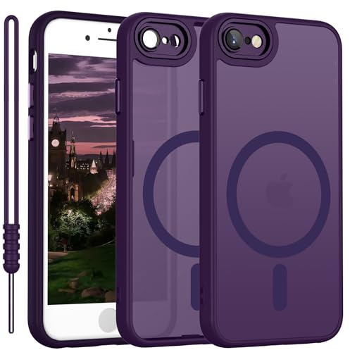 Cover Magnetica per iPhone SE 3/2 (2022/2020) Compatibile con MagSafe, Custodia per iPhone 7/8 Traslucida Opaca Case Ultra-Sottile Silicone Anti-Scivolo Resistente ai Graffi, Viola Scuro