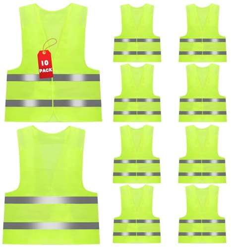 10 Stück Warnwesten Auto, Warnweste Auto, Sicherheitsweste, Pannenweste für Erwachsene, Erwachsene Reflektorweste Auto, Unfallweste Warnschutzweste für Autofahrern Fahrern Arbeitskräften, Gelb