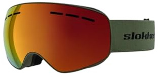 SLOKKER Stalle Skibrille verspiegelt Olivengrün beschlagfrei, UV-Schutz & perfekt für schmale Gesichter. Top Sichtfeld & sicherer Halt am Helm.