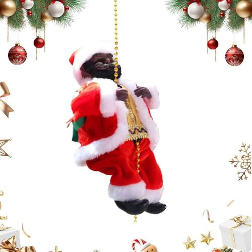 Generisch Kletternder Weihnachtsmann am Seil, 2026 Neu Weihnachtsmann Leiter mit Musik, Hängende Weihnachtspuppe Klettern Santa Weihnachtsfigur für Weihnachtsbaum, Fenster, Wände, Garten (F)