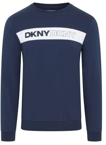 DKNY Braves Mens Long Sleeve T Shirt - 100% Cotton Mens T Shirt | Breathable Lounge Top | Regular Fit, Modern Design, 100% Cotton | Navy Blue Long Sleeve Top