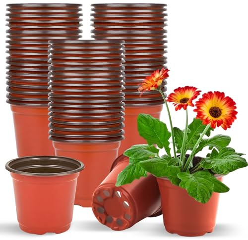 dellyy 100 Piezas Macetas de Plástico, 10 cm Planta Pequeña en Maceta, Macetas para Semilla con Orificios de Drenaje, Maceta de Uso General para Interior y Exterior (Rojo ladrillo-100)