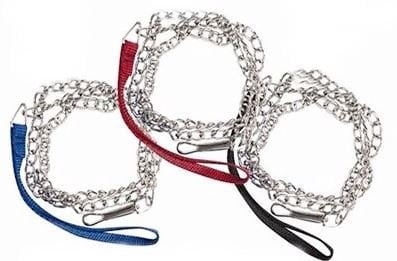Concept4u 4ft Long Dog Lead Metal Chain Link Puppy Leash Nylon Strap Handle Strong Heavy Duty