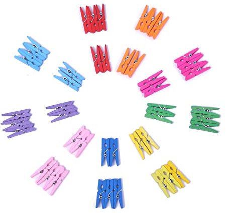 ZADAWERK® Mini-Holzklammer - bunt - 3 cm - 100 Stück - kleine Holzclips - Deko Wäscheklammer zum Basteln - Fotoklammern - Zierklammern