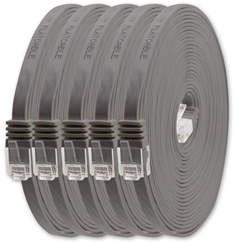1aTTack.de 2m - Gray - Pack of 5 - Cat.6 Flat Network Cable - Ultra Flat Cat.6 Patch Cable - 1000 Mbit/s Gigabit LAN (RJ45) - Slim Micro