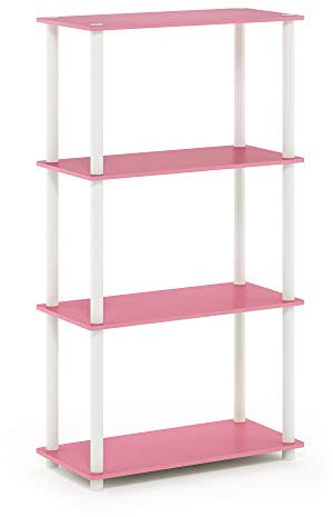 Furinno Turn-N-Tube 4-Tier Multipurpose Shelf Display Rack with Round Tubes, Pink/White