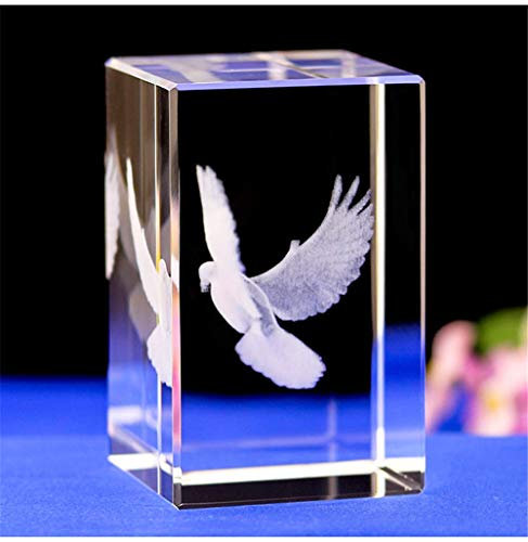 Décoration en cristal gravée au laser - Motif 3D de colombe de la paix - Coffret cadeau (30 x 30 x 40 mm)