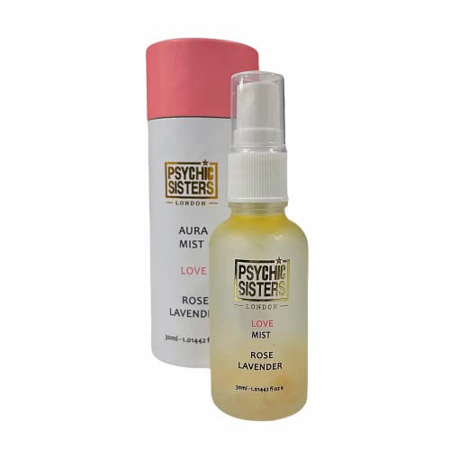 Psychic Sisters - Love Mist - 30ml - Rose & Lavender Aromatherapy Oil - Aura Mist - Moon Magic & Reiki Energised Crystals - Rose Quartz Crystals - Spring Water & Aromatherapy Oil - Hand Blended