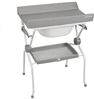 PLASTIMYR - Bañera Cambiador Bebé | Chasis Plegable | Cubeta Rígida con Tapón y Tubo de Desagüe | Bandeja Portaobjetos | Sistema Antivuelco, Gris, 80x58x102cm, 0m-12m
