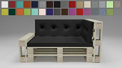 Rollmayer Palettenkissen mit Steppung Auflage für Europaletten Indoor und Outdoor Palettenpolster Kollektion Vivid (Schwarz 34, Sitz&Rücken&Seiten Kissen Set)