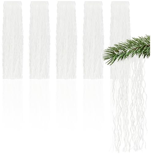 com-four® 5X Lametta - weiße Girlande für Weihnachten - Christbaumschmuck für den Tannenbaum - Metallstreifen-Vorhang mit welligen Fäden (weiß - 5 Stück)