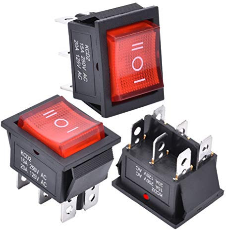 APIELE 3 Stücke Kippschalter,3 Position EIN-Aus-EIN mit LED-Schalter DPDT 6 Pins Wippschalter,250V 16A Taste Rocker Kippschalter Für Häuser, Industrie,DIY KCD2-203N (rot)