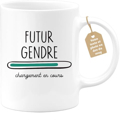 quotedazur Café-Croissant - Mug Personnalisé Tasse Cadeau Noël Futur Gendre Chargement En Cours - Blanc/Céramique