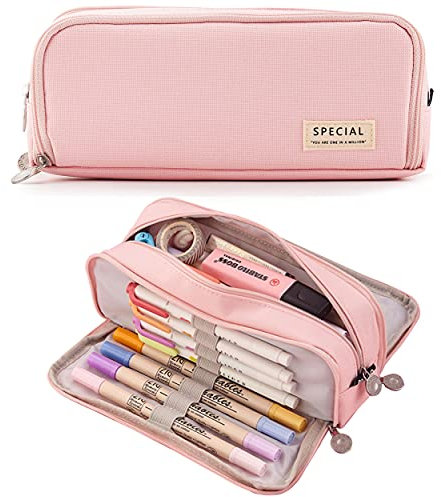 MAMUNU Federmäppchen Schlamppermäppchen 3 Fach Große Kapazität Federtasche Mädchen Teenager Damen JungePencil Case Stift-Etui für Schule & Büro (rosa)