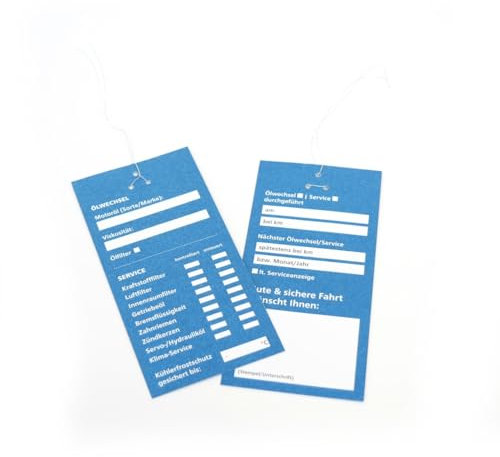 Öl Service Anhänger in Blau | 25 Stück | Ölwechselzettel Inspektionsanhänger Ölwechselanhänger Inspektion Etikett Service Zettel Kundendienst Anhänger zum beschriften