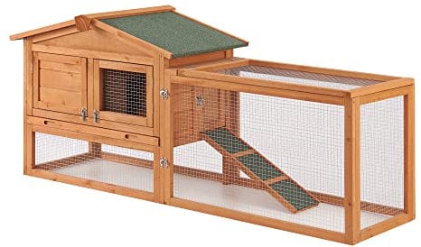 [en.casa] Kaninchenstall Oberursel 68 x 156 x 52 cm Kleintiergehege Hasenstall zweistöckig Freilauf mit Bitumendach Tannenholz