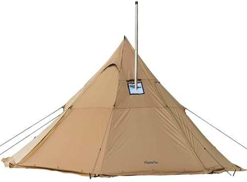 FireHiking Camping Heißzelt 4-8 Personen Tipi Zelt mit Herd Jack für Bushcraft, Kochen und Heizen (4-8 Personen, Polyester)