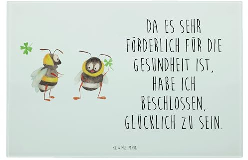 Mr. & Mrs. Panda Glasbrettchen Hummeln Kleeblatt - Geschenk, schneidbrett, Hummel, Schneidebrett Aus Glas, glücklich sein, Glasbrett, Spruch schön, Biene, Fröhlich, Lustige Sprüche, Glasschneidebrett