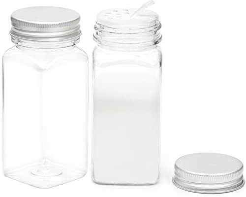 Youngever 12 Stück 150ML Kunststoff-Gewürzgläser, Transparente Gewürzbehälter mit Shaker-Tops, Quadratische Gewürzflaschen