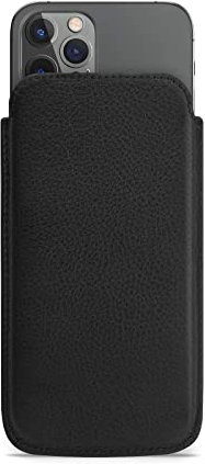 WIIUKA Hülle für iPhone 14 Pro / 14, Lederhülle extra Dünn, Premium Leder, Design Handyhülle Pouch Tasche Schwarz