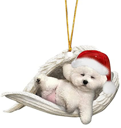2022 New Sleeping Angel Dog Cartoon Weihnachtsbaum Anhänger Weihnachtsdekoration Anhänger Weihnachtsdekoration Anhänger Kleine Anhänger Holz Weihnachten Deko (Y1-F, One Size)