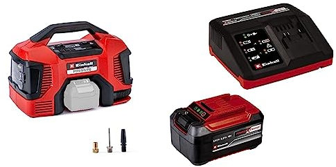 Einhell Akku-Kompressor PRESSITO Power X-Change (Li-Ion, 18 V, max. 11 bar, 710 mm Schlauchlänge, Hochdruck-, Niederdruckpumpe, inkl. 3-tlg. Adapter-Set, inkl. 5,2 Ah Akku und Ladegerät)