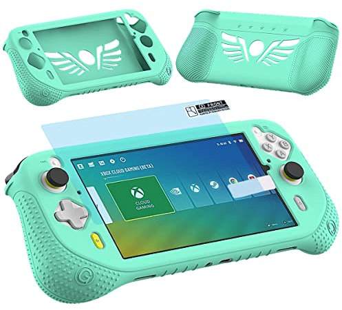 Silikon-Schutzhülle für Logitech G Cloud Gaming Handheld, Schutzhülle für Logitech G Cloud Gaming-Konsole, Displayschutzfolie, Zubehör (blaugrüne Hülle und Displayschutzfolie)