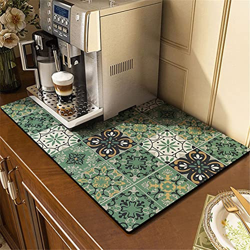 Morbuy Tappetino Scolapiatti Silicone, Assorbente Tappetini Lavello per Cucina Bancone, Pattern di Piastrelle Scolapiatti da Lavello Asciugatura Rapida (30x40cm,verde scuro)