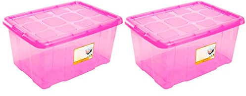 Acan Tradineur – Pack de 2 Cajas de Almacenamiento – Fabricado en plástico – Contenedor para almacenar Juguetes, Libros, Ropa, Mantas – N.º 18 (Rosa) – 45 x 61,5 x 29,7 cm – 60 L