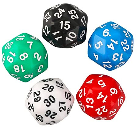 MagiDeal Polyeder-Würfel aus Acryl, 5 Stück, 30 Seiten, mehrseitiges Acryl-Spielwürfel-Set, Unterhaltungsspielzeug, Würfelspiel für den Matheunterricht,