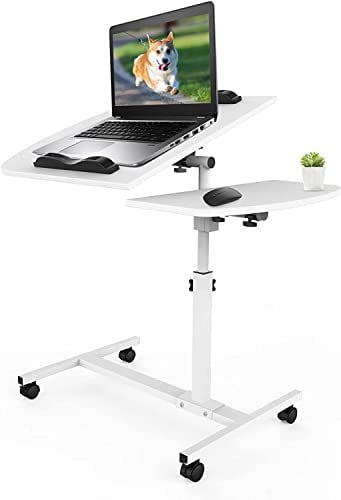 PIPIPOXER laptoptisch Höhenverstellbarer 61-95cm Schreibtisch Computertisch mit 40x40cm Tischplatte+40x20cm Mausablage und 4 drehbare 360 ° Räder für Computer,Laptop,Schlafzimmer,Büro,Bett,Sofa Weiß