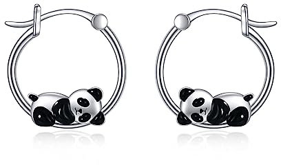 Panda Creolen Ohrringe für Damen - 925 Sterling Silber Tier Schmuck Geschenke für Mädchen
