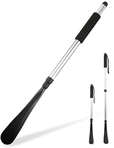 Wenxiaw Chausse Pied Long -Chausse Pied Telescopique Metal 55-80 cm, Chausse Pieds Long Manche en Métal et Plastique, Chausse-Pied Long, Chaussé Pied Manche Long