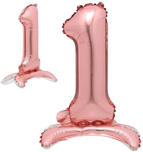 Stehende Luftballons * Zahlen 0 bis 9 * in Gold + Silber + Rosegold | 86cm groß; kein Helium nötig | Stehballons Geburtstag Deko Zahl Party Kindergeburtstag Partydeko, Farbe: Zahl 1 Rosegold