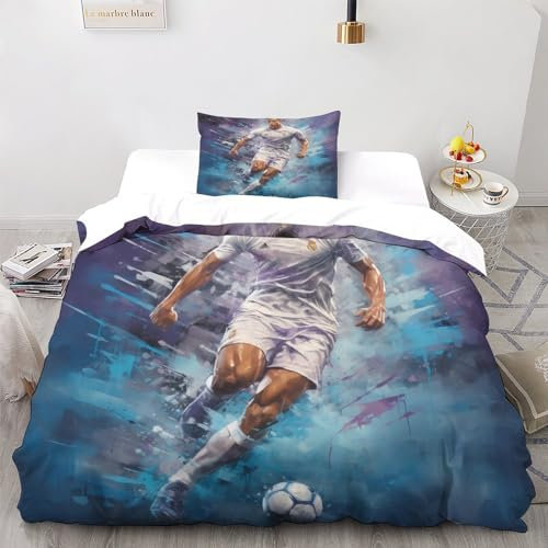 LSORU Ronaldo Tröster Startseite Satz, Kinder Bettwäsche Satz Bettbezug Für Jugendliche Jugend Schlafzimmer Dekor 3 Teilig Sets Single(135x200cm)