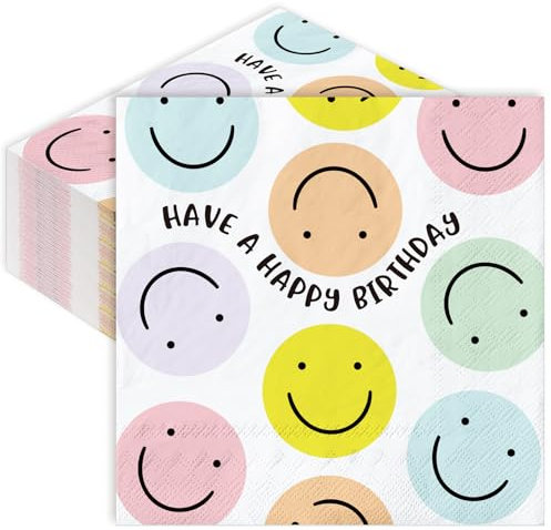 Whaline 80 Stück Party-Servietten, 16,5 cm, Happy Birthday, Einweg-Servietten, Pastellfarben, Dinner-Servietten, lustige Lunch-Servietten für Partyzubehör, Tischdekoration