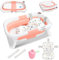 Ansobea Bañera para Bebé con Termómetro Integrado - Plegable, Soporte Antideslizante, Alfombrilla de Baño, Inserto para Recién Nacidos - Color Rosa