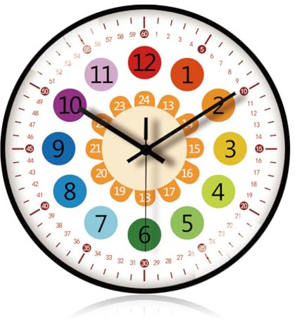 RANJIMA Wanduhr für Kinder Ohne Tickgeräusch, Bunt Zahlen Wanduhr Modern Lernende Uhr für Kinder Jungen Mädchen, wanduhr Kinderzimmer Lautlos für Schlafzimmer Küche Schule Wohnzimmer Büro 12 Zoll/30cm