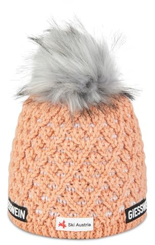 GIESSWEIN Ski Austria Beanie Älplihorn - Merino Mütze Herren & Damen, Fleece gefütterte Wintermütze Damen, ÖSV Haube Herren, Mütze Damen mit Bommel, 2-farbige Strickmütze, Bommelmütze aus Merinowolle
